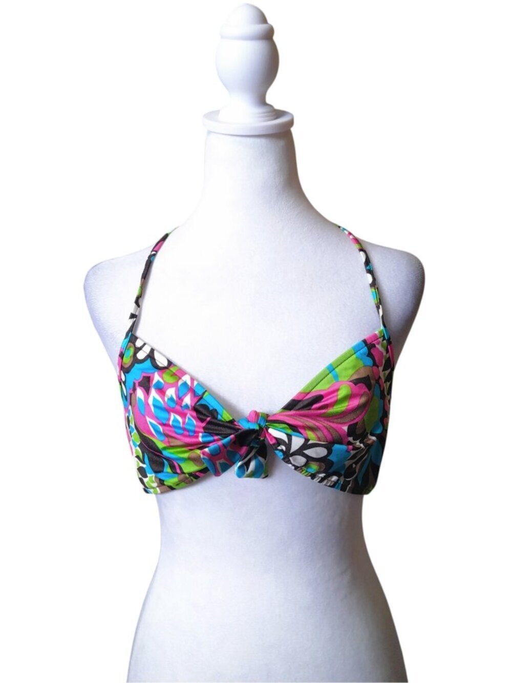 Milly Cabana Halter Bikini Top Knotted Size Large Beach Swim Resortwear Poolside